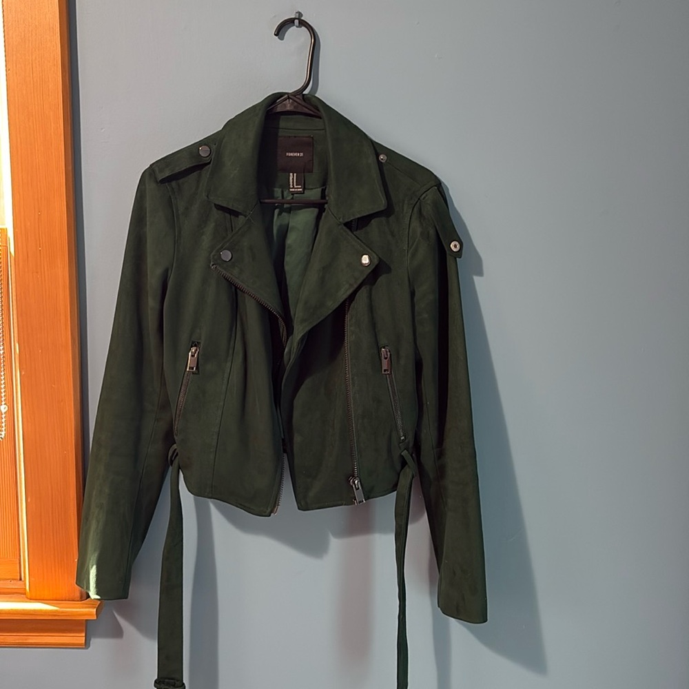 Green suede moto jacket